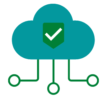 Logo de MediaClouding SAS: nube turquesa con escudo verde decheckmark y nodos de red