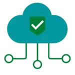 Logotipo de MediaClouding SAS: nube turquesa con escudo verde de checkmark sobre una red de nodos